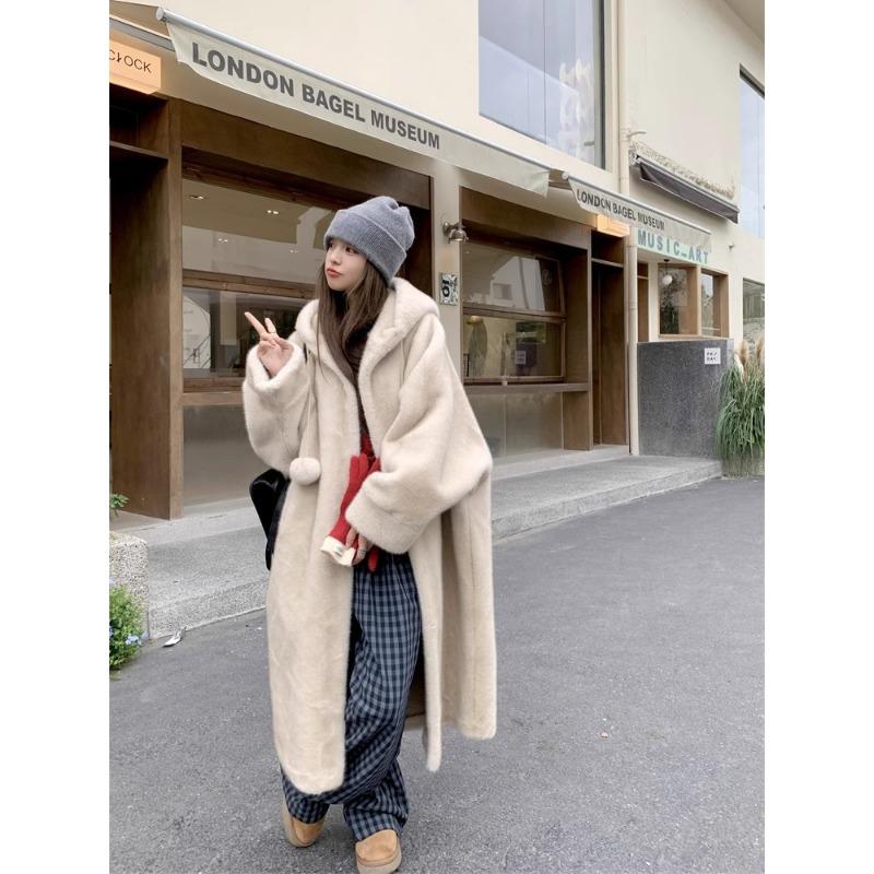 Podzim Zima S kapucí, zesílená dlouhá bavlněná bunda Dámský plyšový kožich Umělý kožich Dámský vysoce kvalitní kabát v ležérním stylu