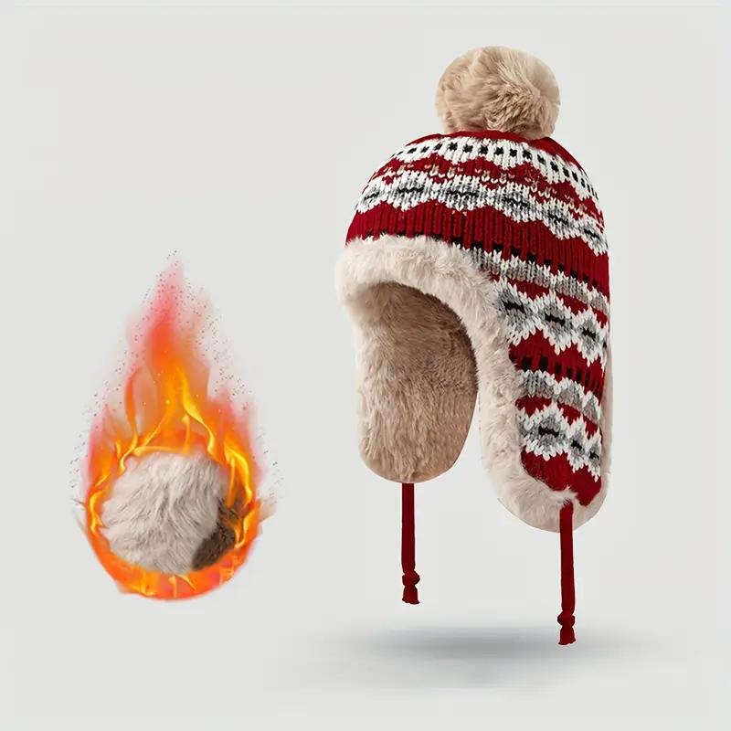 

Winter Warm Bomber Hat Thermal Knitted Thick Fleece Earflap Hat Plush Windproof Women Winter Outdoor Travel Hiking Ski Hat красный