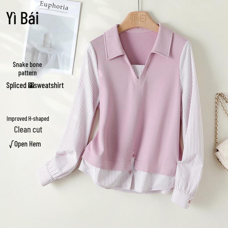 Yibai Women s Striped Polo Collar Sweatshirt XL