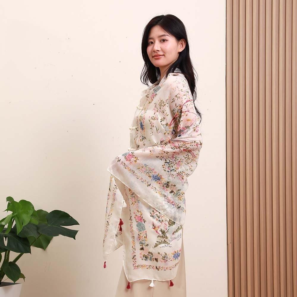 Tie-dye Women Floral Scarf Frog Button Sunscreen Headscarf Thin Large Shawl  Girls