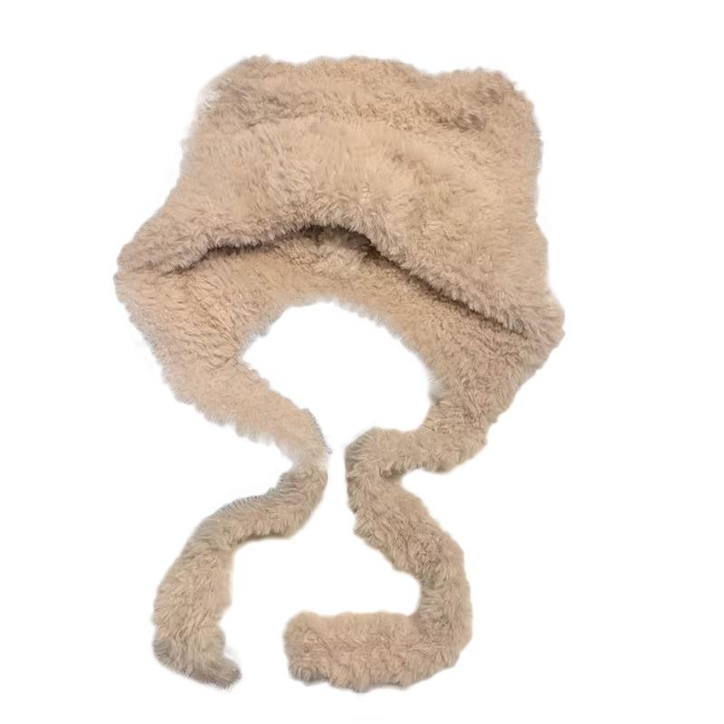 Upgraded Thickening Cute Plush Bear Ears Hat for Women Autumn and Winter Warm Woolen Hat Ear Protection Knitted Lei Feng Hat