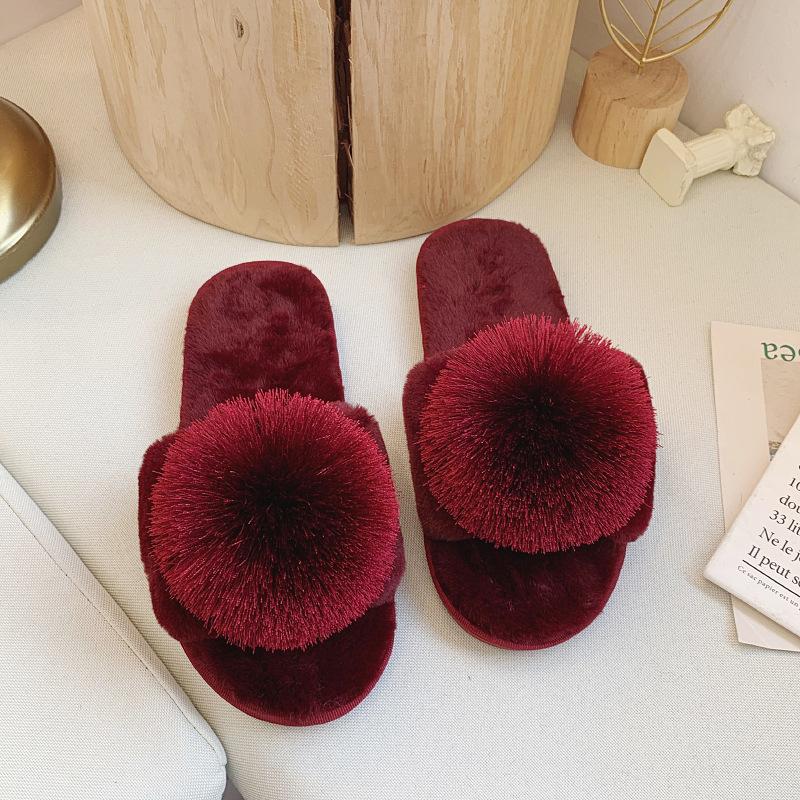 Fluffy slippers fluffy ball one-word mop large size indoor plush flat floor mop open-toed cotton mop