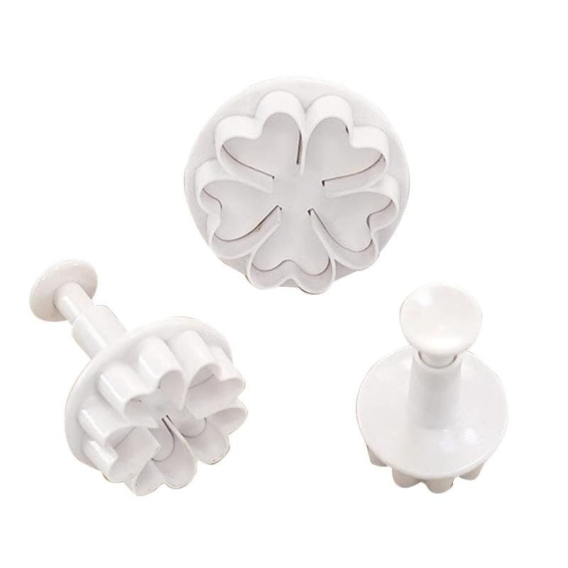Set of 3 DIY Fondant Mold Multi-Shapes Fondant Stamps Kitchen Baking Tools Plastic Material Baking Supplies for Children