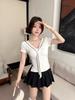 Korean Style Sailor Collar White T-shirt with Side Slit - Slimming, Flattering, and Pleated Cropped Design (2026)
