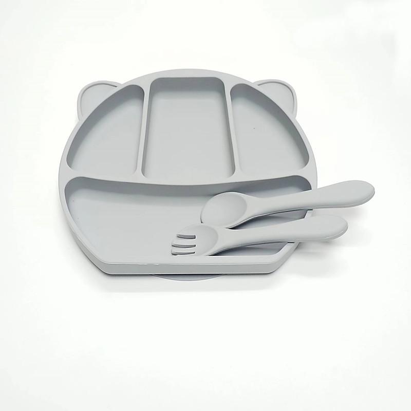 Non-Toxic 3Pcs Rubber Dinner Plate Baby Children Suction Cup Tableware Compartment Plate Thickened Complementary Food Bowl