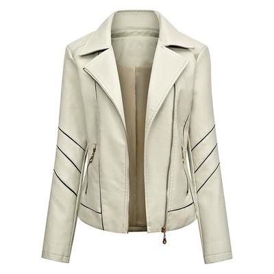 Women's Slim Fit Jacket, Thin Spring and Autumn Jacket, Women's Motorcycle Suit, Plus Size Stand Up Collar Leather Jacket