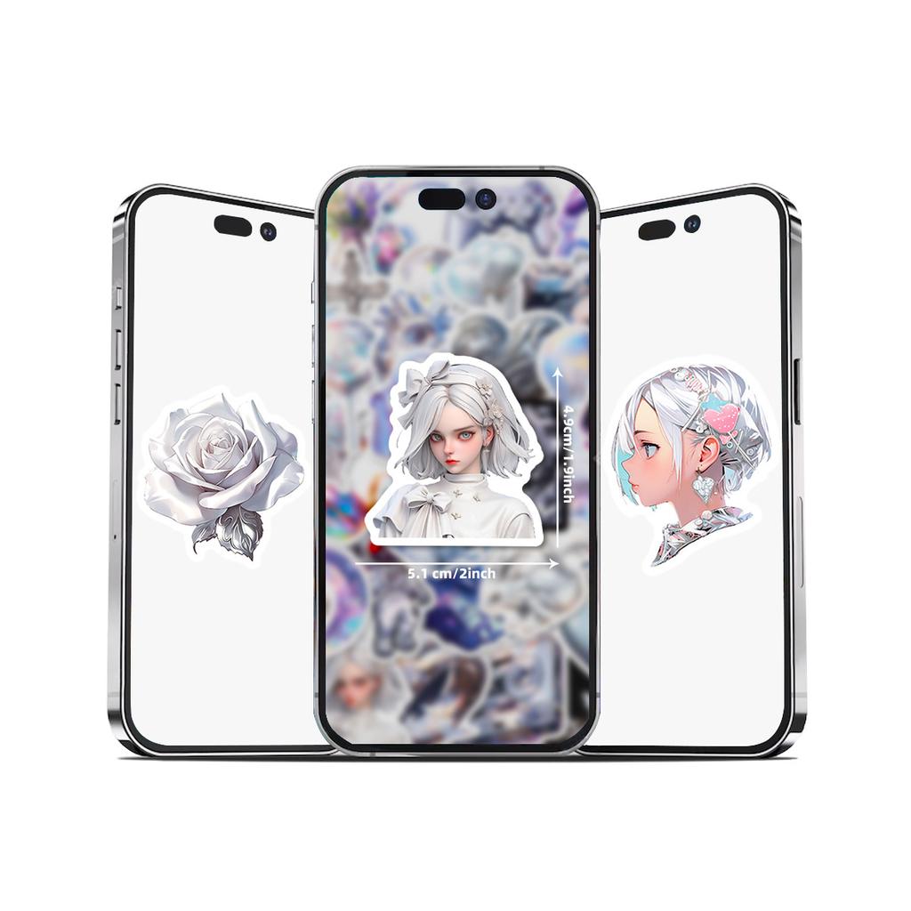 50 Waterproof Cartoon Doodle Suitcase Stickers Trendy Silver Punk Skateboard Computer Tablet Stickers Bag