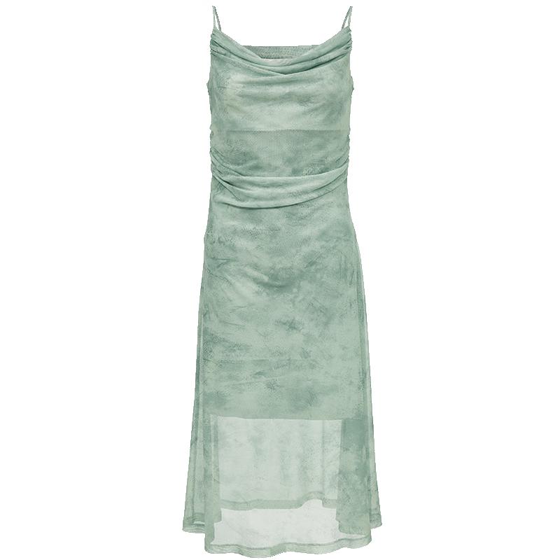 

ONLY 2025 Spring Sexy Cowl Neck Mesh Print Slim Midi Dress XS