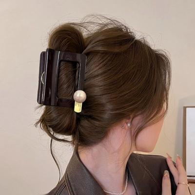 1 pz. Clip a pinza quadrata con perla e tag dorato, clip a squalo di fascia alta da donna, nuova clip per capelli, accessorio per capelli concavo