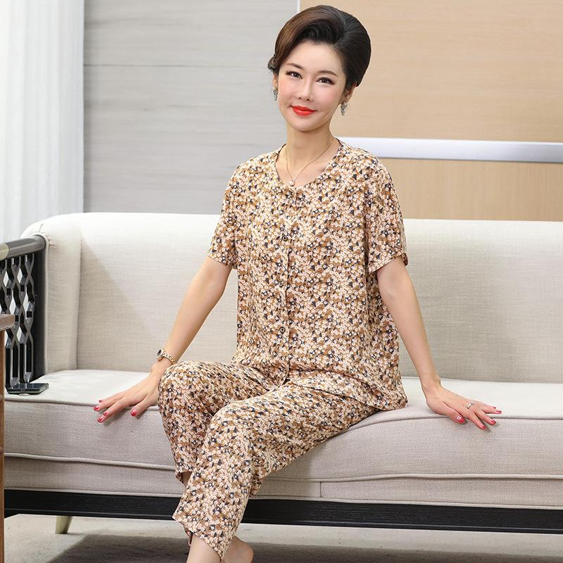 Women's Pajamas Short Sleeve Long Pants Loungewear Button Cardigan Set