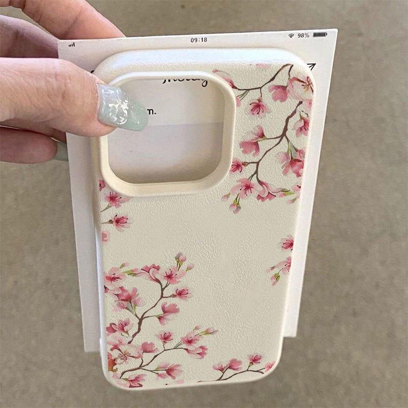 A Pink Cherry Blossom Patterned Phone Case For  Iphone 17 Air 16 15 Pro 14 13 12 11 Pro Max Case 16E 15 Plus Soft Silicone Cover