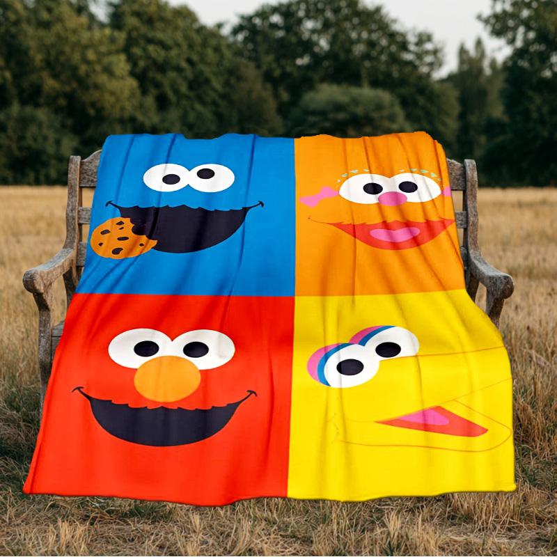 Colorful Sesame Muppets Together Blanket Flannel Throw for Sofa, Indoor, Camping, Living Room, Office, Chair, And Bed Soft Birthday Gift