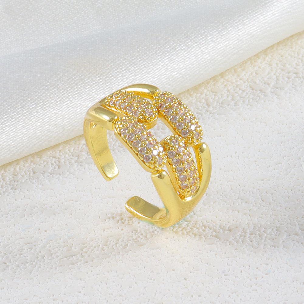 Elegant Copper Zirconia Open Ring: Wide Band Exquisite Couple Style for Festivals.