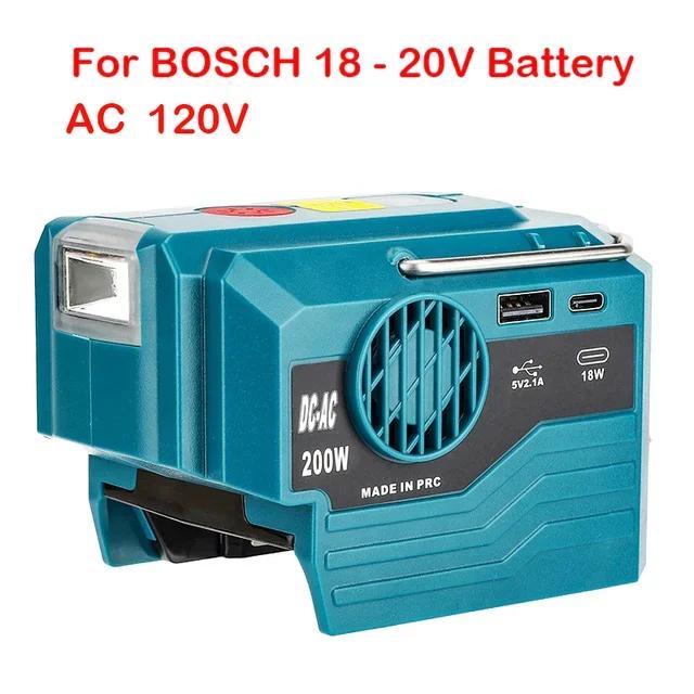 200W Power Inverter For Makita/Dewalt/Milwaukee/Bosch 18V To AC 120/220V Battery Inverter with USB And Type-C ,LED Light