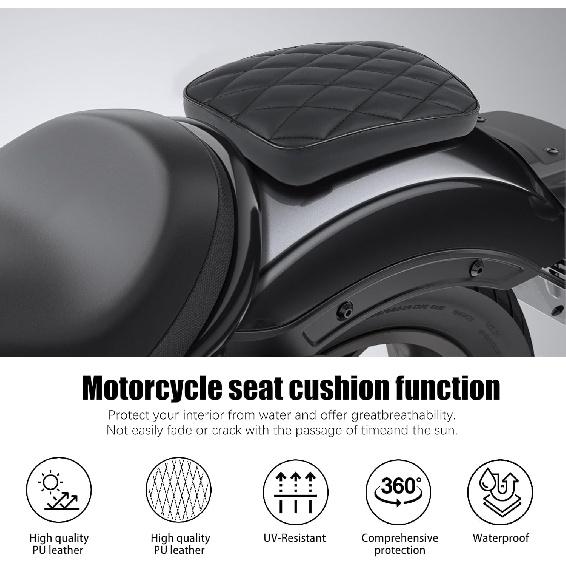 Motorcycle Pillion Passenger Pad Seat, Black Rhombus Pattern Leather Pillion Pad W/ 8 Suction Cup Rear Passenger Seat Compatible with Harley Custom