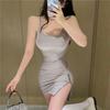Side Split Zipper Suspender Skirt Children's French Age Reduction Sexy Careful Self-cultivation and Thin Hip-wrapped Pure Desire Dress