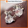 Huitan Minialist Antler Stud Earrings for Women Cute Christmas Party Inlaid Shining CZ Jewelry Festival Elegant Fashion Jewelry