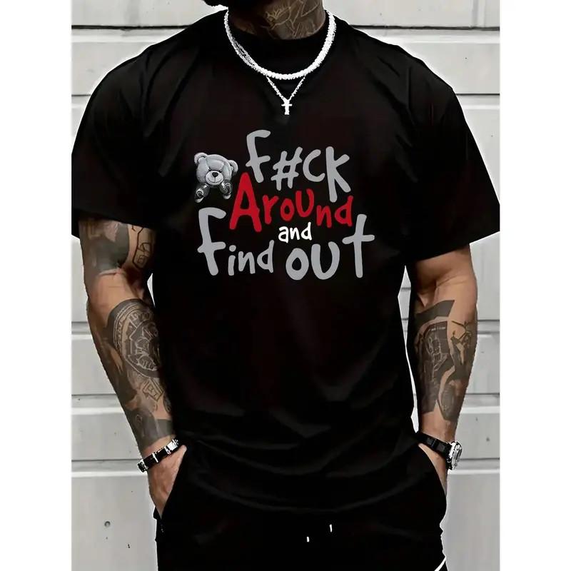 FAFO Bear Graphic Tee Men Black Funny Meme Streetwear T Shirt Cotton S разноцветный