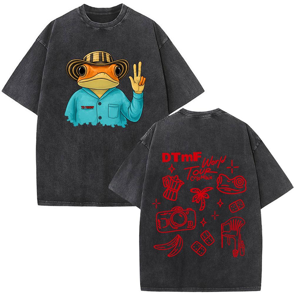 Washed Vintage Rapper Bad Bunny Tshirt Debi Tirar Mas Fotos DTMF World Tour T Shirts Men Women Fashion Hip Hop ONeck Tshirts