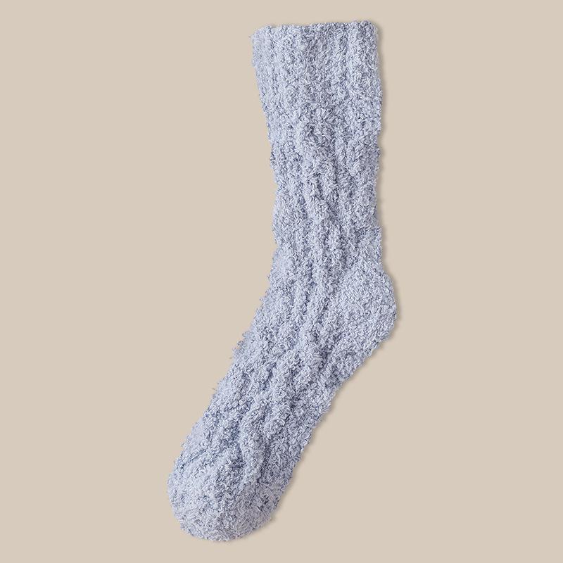 Couple's Coral Fleece Mid-Calf Terry Socks - Solid Color, Velvet Thickened for Winter Warmth & Cold Protection, Ideal for Home & Sleep.
