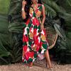 2026 new European and American women's clothing temperament elegant, fashionable and sexy 3D digital printing sleeveless V-neck dress