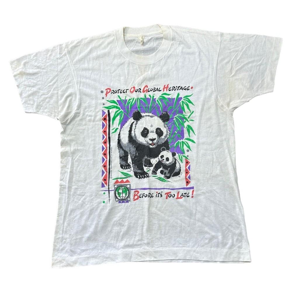 

Vintage Single Stitch T-shirt 90s Graphic Print Panda White Mens M