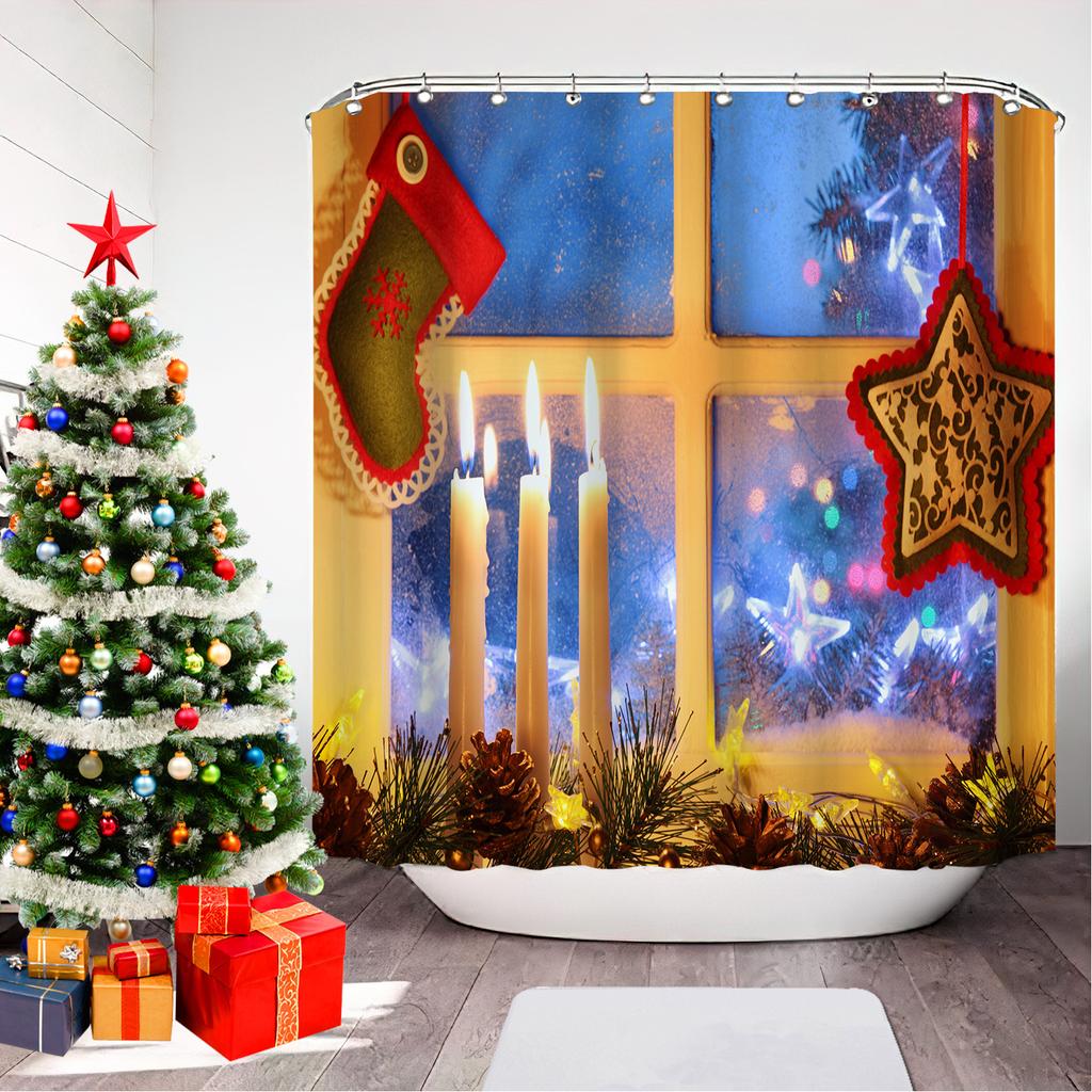GAEChristmas Printed Bathroom Shower Curtain Snowman Santa Claus Waterproof Polyester Curtain Home Decoration Window Christmas