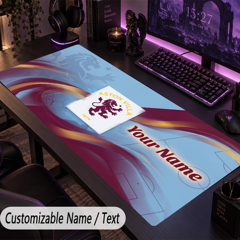 Custom Text Big Mousepad, Extended Desk Pad For Laptop Work GameAston Villa