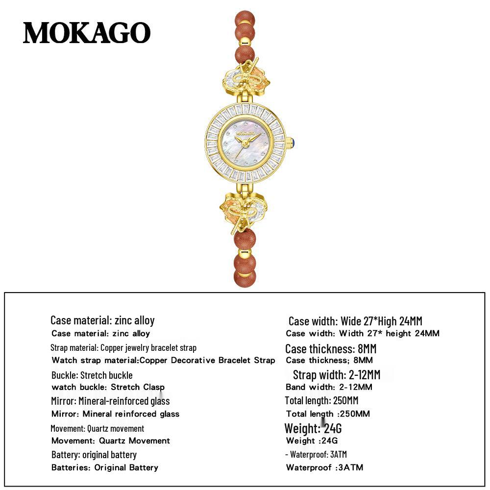 Mokaga Women's Quartz Bracelet Watch with Mother-of-Pearl, Diamonds, Bow Knot, and Waterproof Design