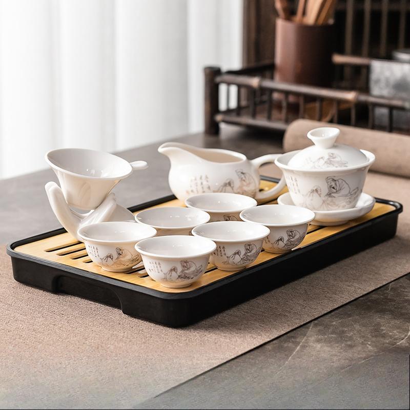 Kung Fu Tea Set Home Simple Living Room Set of Ceramic Covered Bowl Tea Cup Tray Water Storage Tea Tray Diamine Plate