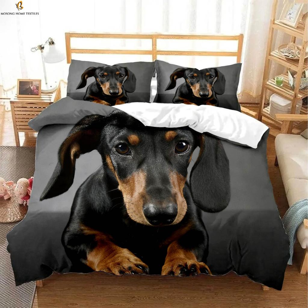 Kinderzimmer Bettwäsche Set Niedlicher Hund Cartoon Druck Bettbezug Kissenbezug Dreiteiliges Set Bequemer Bettbezug Geschenk