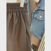Apricot PU Leather High-Waist Wide-Leg Shorts for Autumn/Winter 2023 - Women's Fashion