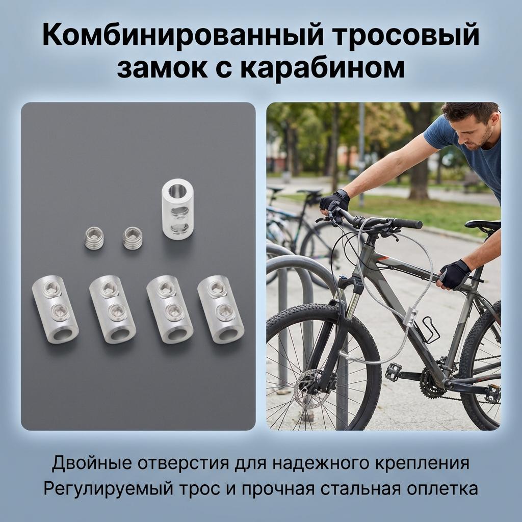 Dual Holes Combination Cable Lock Adjustable Cable Locker Carabiner Retainer for Bike Locks Motorcycle