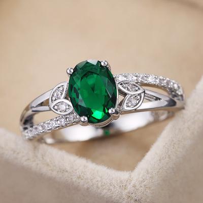 Exquisite Green Blue White Oval Stone Ring Silver Color Wedding Engagement Ring Jewelry Gifts for Women