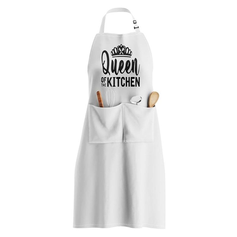 

Polyester Apron Adjustable Neck Strap For Kitchen Cooking King Queen Mr Mrs Letter Print Couple Apron Valentines Gift