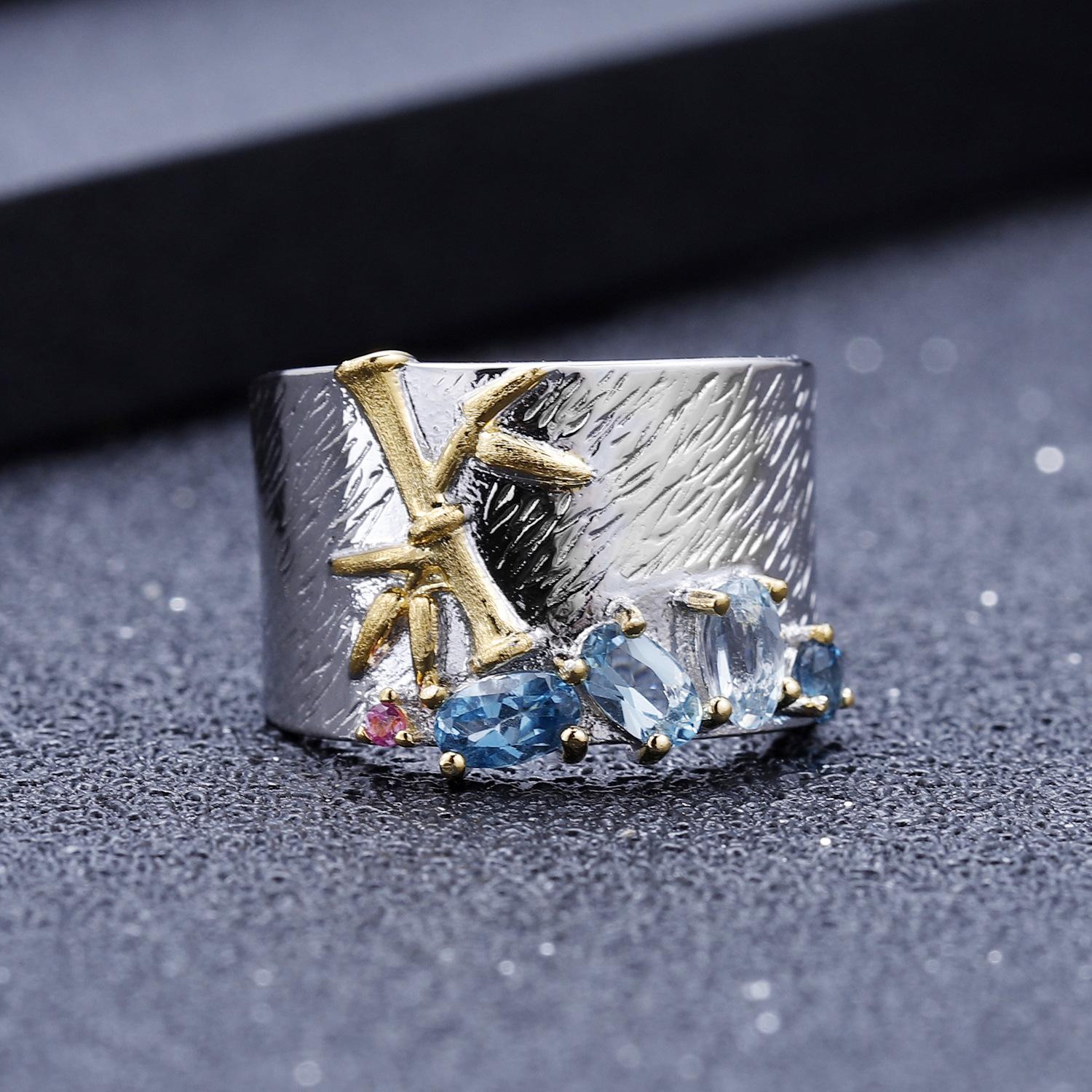 

Оригинальный дизайн, новое кольцо с драгоценным камнем в китайском стиле, кольцо из стерлингового серебра S925 с натуральным диопсидом, топазом и аметистом 5