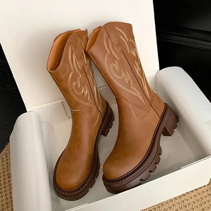 Fashion Women Flats Mid Calf Chelsea Boots Winter Fashion Platform Shoes 2024 Designer Trend Dress Goth Boots Cozy Walking Zapatos Mujer