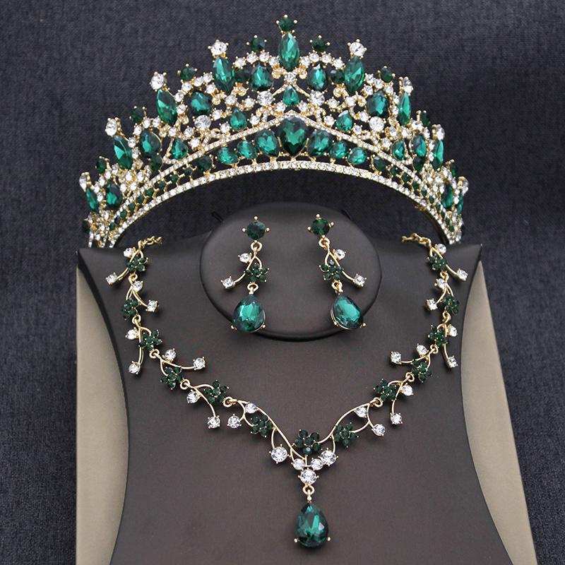 Elegant Purple Tiaras and Bridal Jewelry Sets for Women Wedding Crown Choker Necklace Earrings Set Party Jewelry Accessory