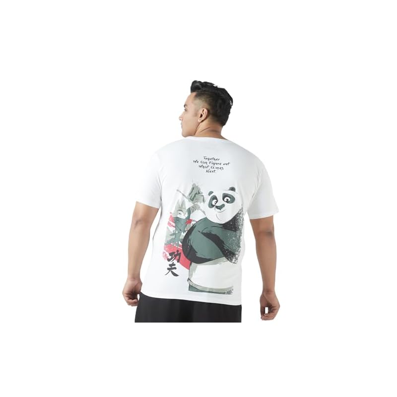 Bewakoof Plus Official Kung Fu Panda Merchandise Men' Graphic Print Regular Fit Half Sleeve Round Neck Cotton Plus