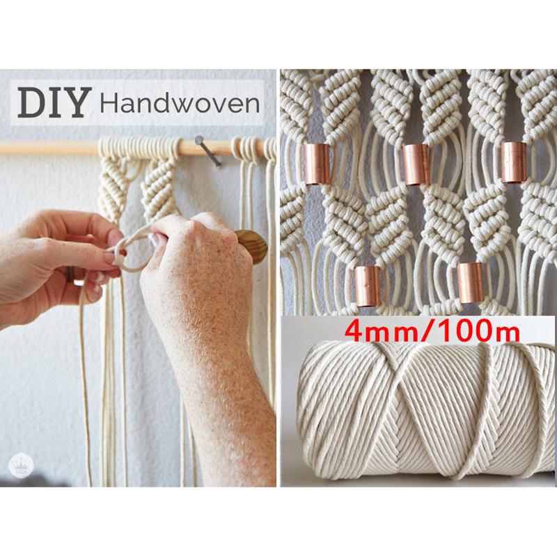 4 mm Baumwoll-Makramee-Seil, naturbeige, gedrehte Kordel, handgefertigt, 100 m