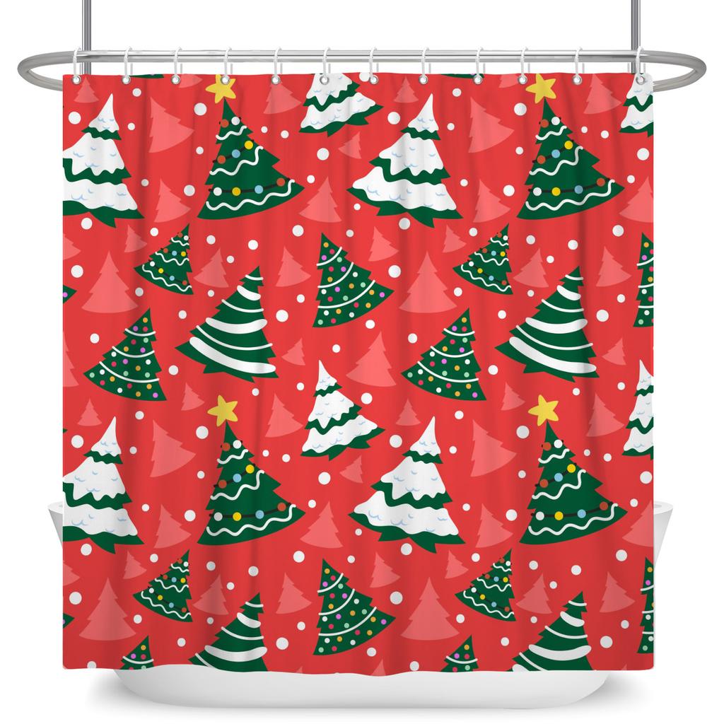 GAEMerry Christmas Duschvorhang Winter Schnee Weihnachtsmann Weihnachtsbaum Dekor Badezimmer Vorhänge Wasserdichte Badewannenwand