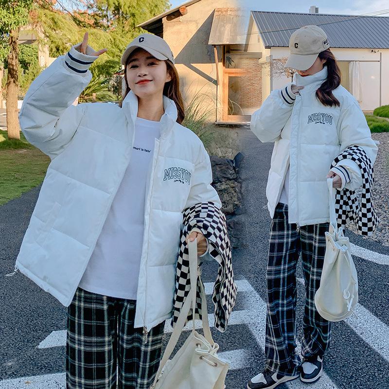 

Women s new stand-up collar windproof lightweight thickened fluffy warm cold loose short high quality fabric casual sports jacket S білий