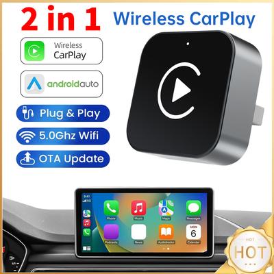 New 2 In 1 Wireless CarPlay Android Auto Adapter USB Dongle Smart Mini AI Box Plug & Play Auto Fast Connect For iPhone Android