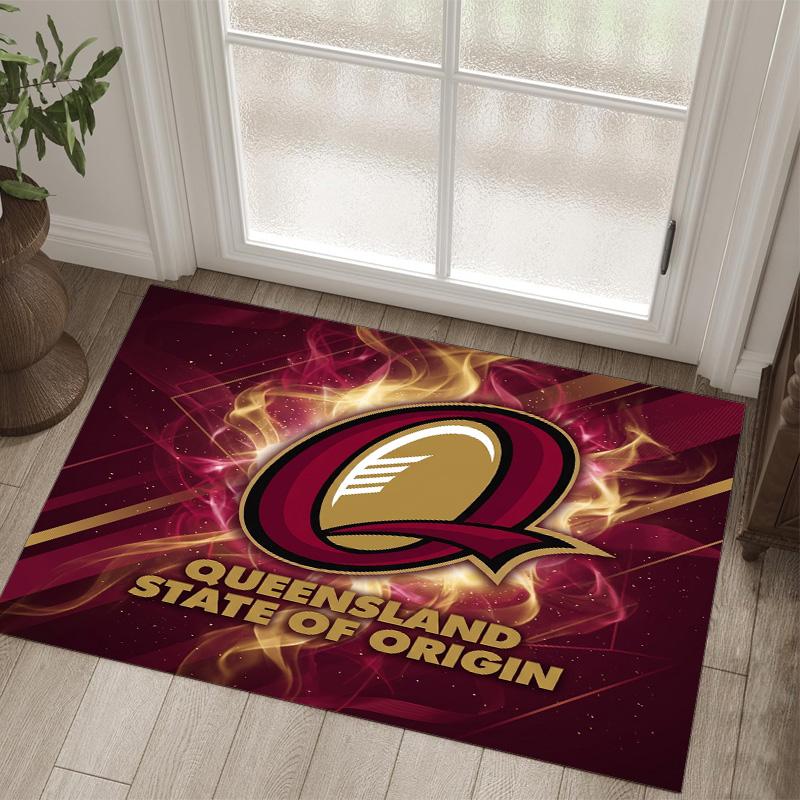 Queensland Maroons Design Crystal Velvet Carpet Cozy Non?Slip Printed Rug For Bedroom Living Room Entrance