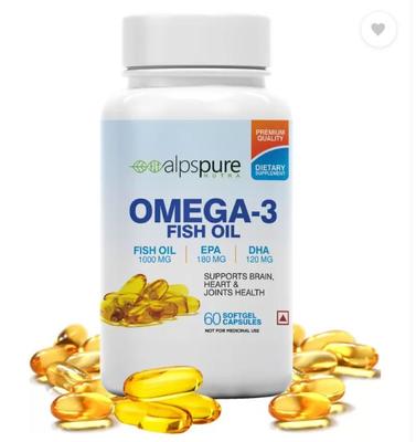 ALPSPURE Omega 3 Fish Oil 1000 Mg 60 Softgel Capsules 180 Mg EPA And 120 Mg DHA  (60 Capsules)
