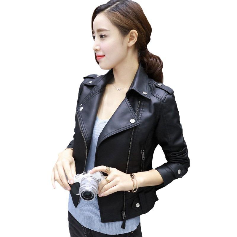 2025 Women's Slim PU Leather Motorcycle Jacket - Spring/Autumn Trendy Short Coat In Plus Sizes, European & American Style