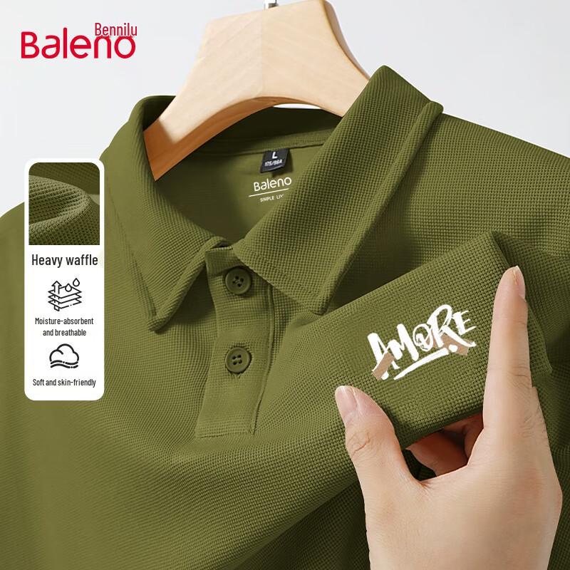 Baleno Men s Loose Fit Waffle Knit Letter Print Short Sleeve Polo Shirt 2XL