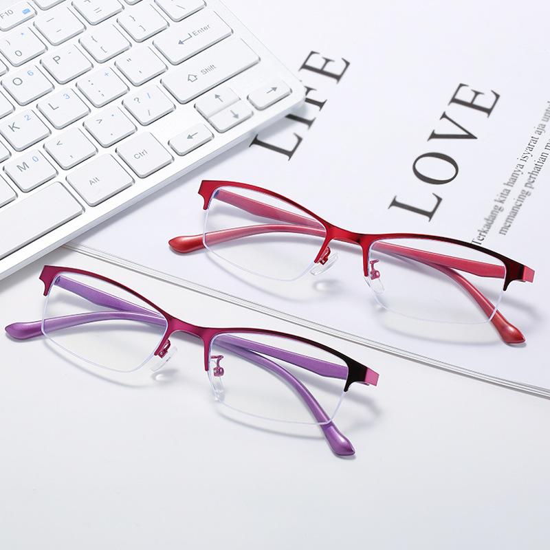 Myopia Glasses Women Blue Light Half Frame Computer Eyeglasses 2 PCS Female Ultralight Metal Square Nearsighted Eyewear 0 ~ -6.0