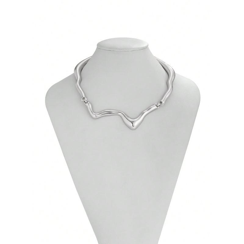 Liquid Lava Metal Texture Choker Necklace, Geometric Twisted Design, Suitable for Party, Gift, Daily Wear