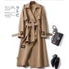 Damen Lapel Langer Trenchcoat Schmale Passform Pendlerstil Zweireihig Gürtel Windjacke Uni Polyester Frühling Herbst Übermantel Mit Seitentaschen